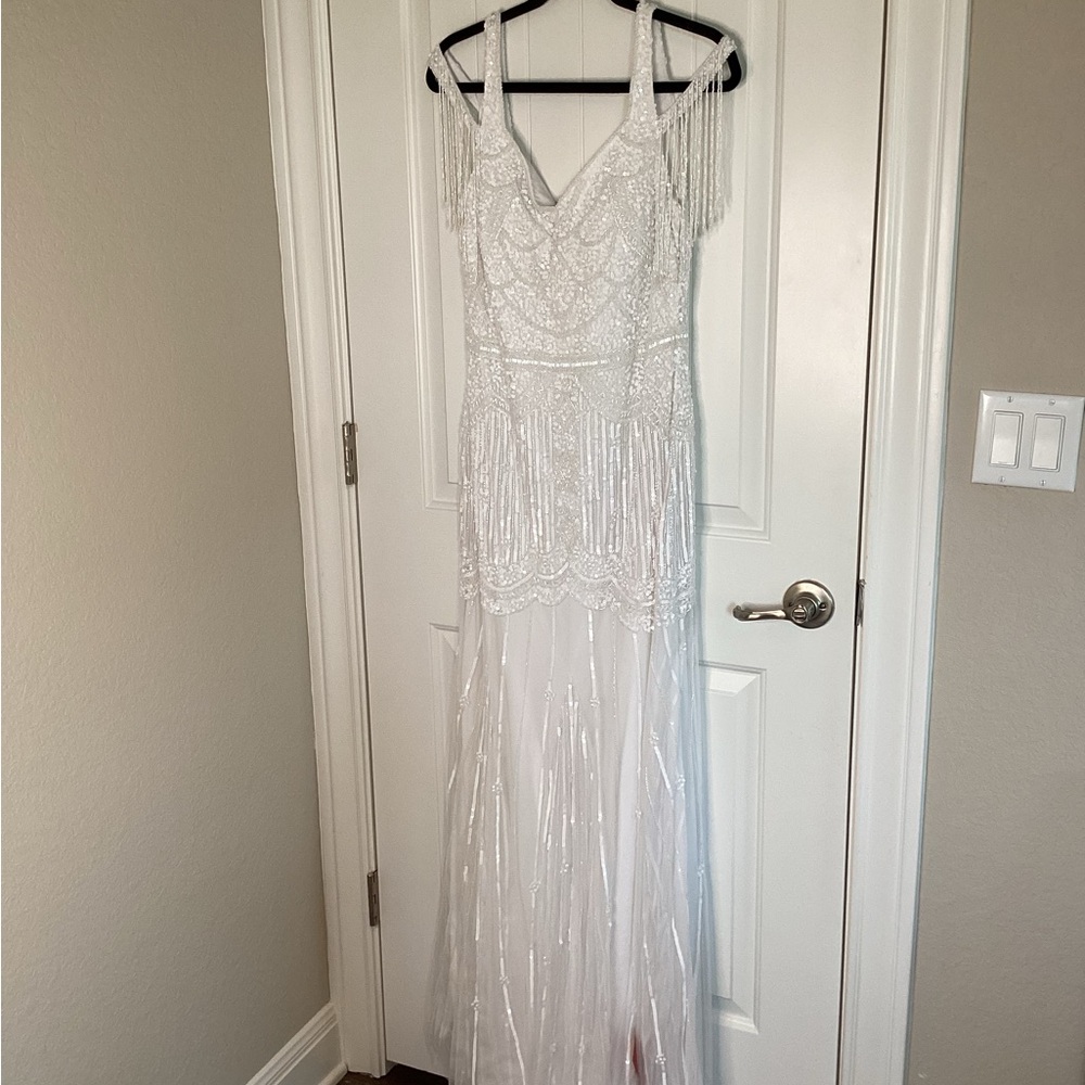 Gatsby Lady White Sequin Maxi/Wedding Dress Sz. 10 Elegant Embellished Details - Picture 9 of 15